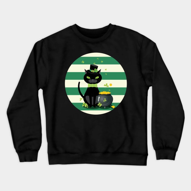 Black cat with shamrock Crewneck Sweatshirt by AnnArtshock